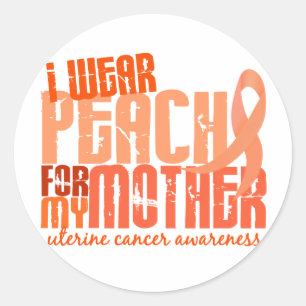 Sticker Rond Je porte la pêche pour mon Cancer utérin de la