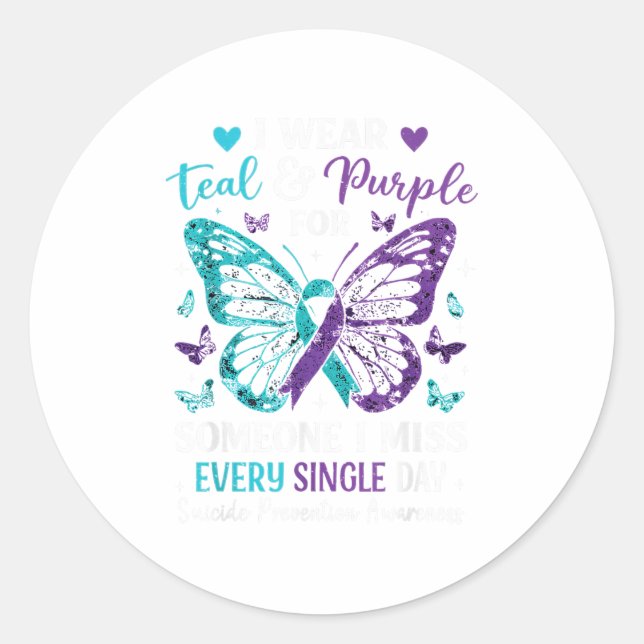 Sticker Rond Je Porte le &amp Turquoise; Purple Suicide Prevent (Devant)