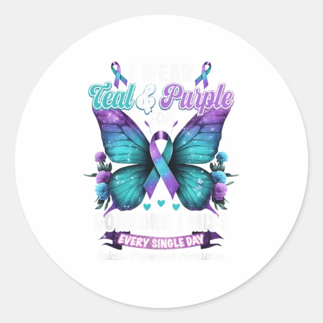 Sticker Rond Je Porte le &amp Turquoise; Purple Suicide Prevent (Devant)