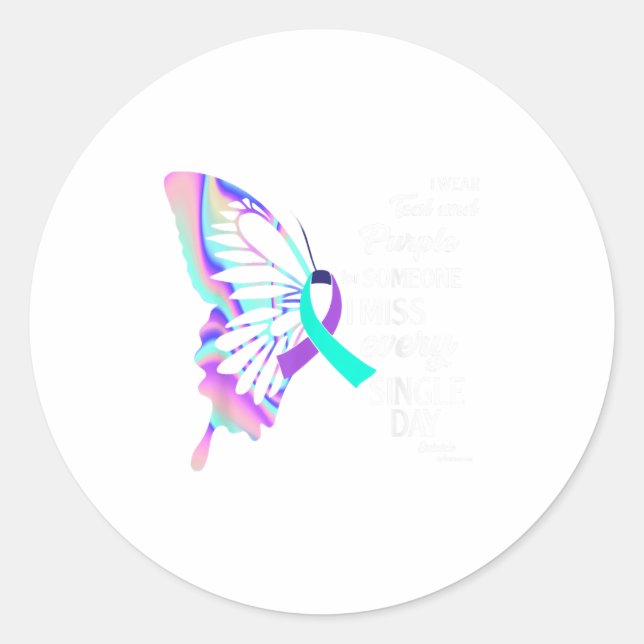 Sticker Rond Je Porte le &amp Turquoise; Purple Suicide Prevent (Devant)