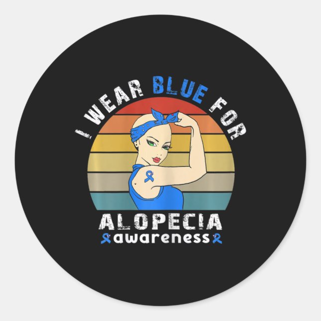 Sticker Rond Je porte le bleu pour la sensibilisation à l'alopé (Devant)