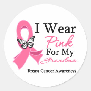 Sticker Rond Je porte le cancer du sein rose de grand-maman de