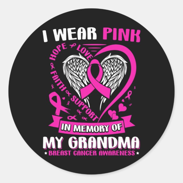 Sticker Rond Je Porte Le Rose En Mémoire De Mon Grand-Mère Canc (Devant)