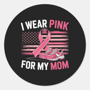 Sticker Rond Je Porte Le Rose Pour Ma Maman Baskets Usa Drapeau