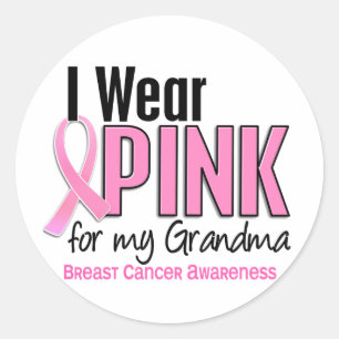 Sticker Rond Je Porte Le Rose Pour Mon Grand-Mère 10 Cancer Du 