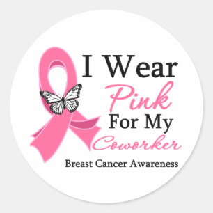 Sticker Rond Je Porte Le Ruban Rose Coworker Cancer Du Sein