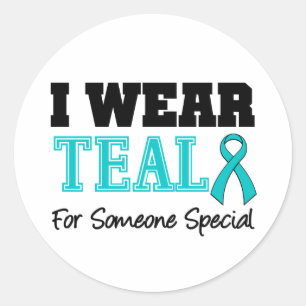 Sticker Rond Je porte le ruban turquoise pour quelqu'un spécia