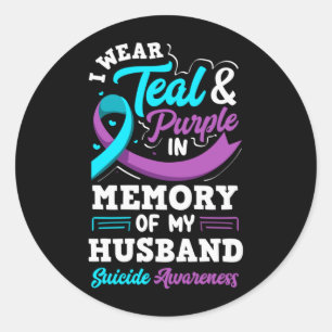 Sticker Rond Je Porte Le Sarcelle Et Le Violet En Mémoire De Mo