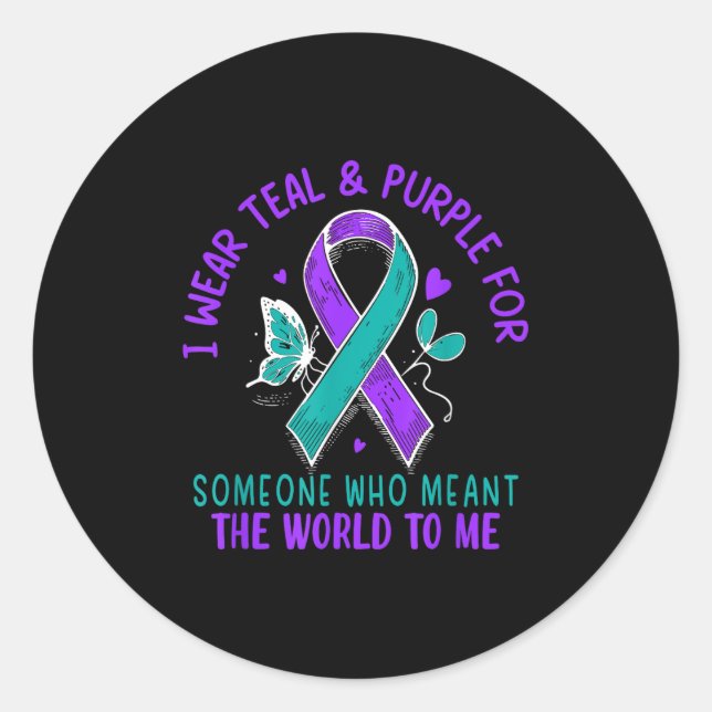 Sticker Rond Je Porte Le Turquoise &amp; Purple Ou Quelqu'Un Qu (Devant)