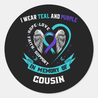 Sticker Rond Je Porte Le Turquoise Et Le Violet Pour Ma Cousin