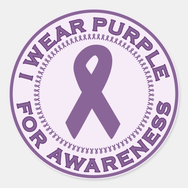 Sticker Rond Je Porte Le Violet Pour La Sensibilisation (Devant)