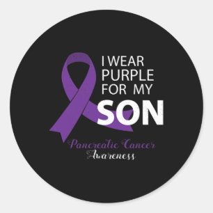 Sticker Rond Je Porte Le Violet Pour Mon Fils - Cancer Pancréat