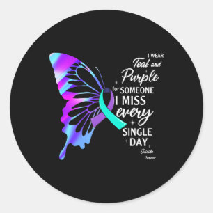 Sticker Rond Je Porte Le Violet Turquoise Pour La Prévention Mé