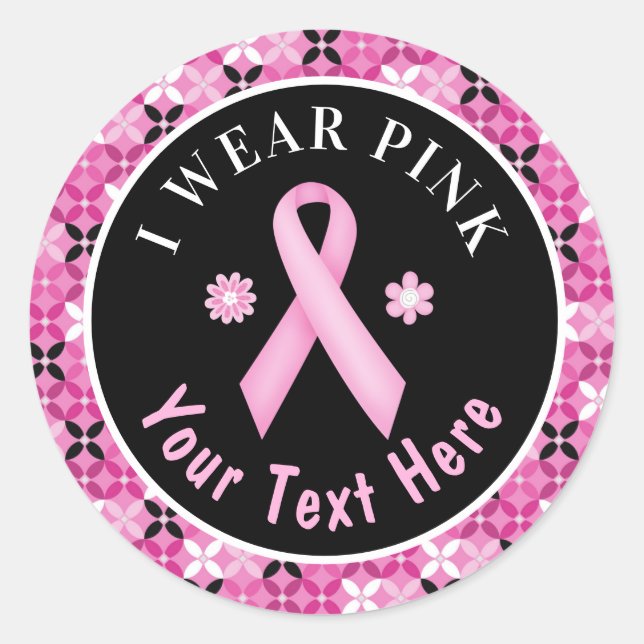 Sticker Rond Je Porte Pink Breast Cancer Sensibilisation Floral (Devant)