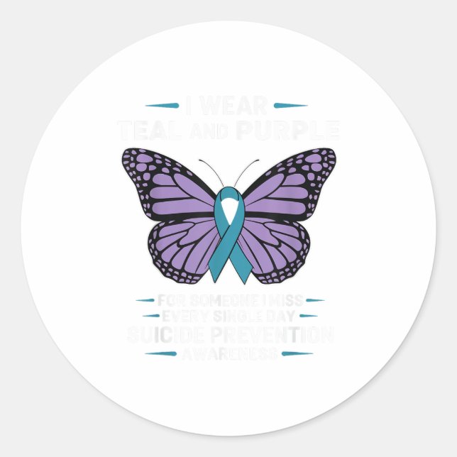 Sticker Rond Je Porte Suicide Turquoise Et Violet Sensibilisati (Devant)