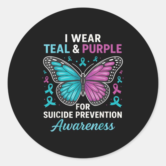 Sticker Rond Je Porte Turquoise &amp; Purple Pour La Prévention (Devant)