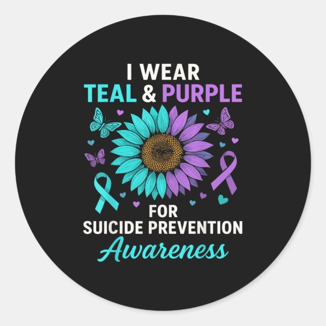 Sticker Rond Je Porte Turquoise &amp; Purple Pour La Prévention (Devant)