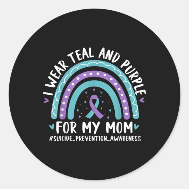 Sticker Rond Je Porte Turquoise &amp; Purple Pour Ma Maman Suic (Devant)