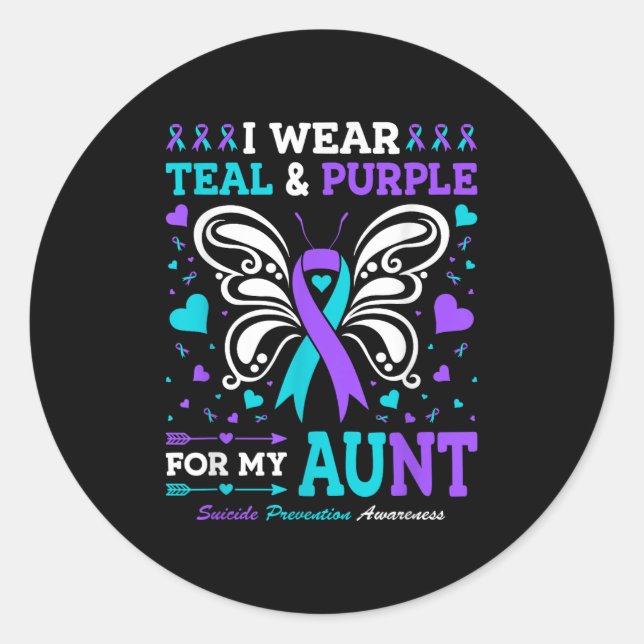 Sticker Rond Je Porte Turquoise &amp ; Violet Pour Ma Tante (Devant)