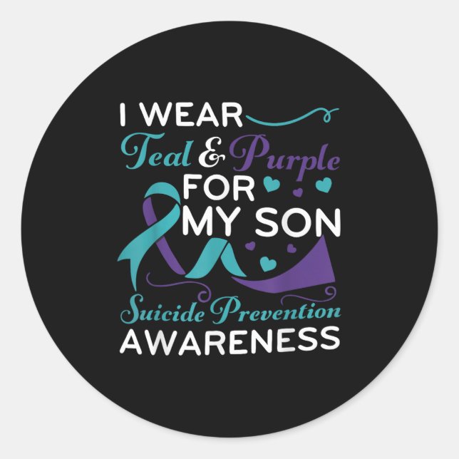 Sticker Rond Je Porte Turquoise &amp; Violet Pour Mon Fils Suic (Devant)
