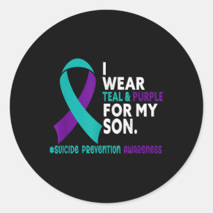 Sticker Rond Je Porte Turquoise &amp; Violet Pour Mon Fils Suic