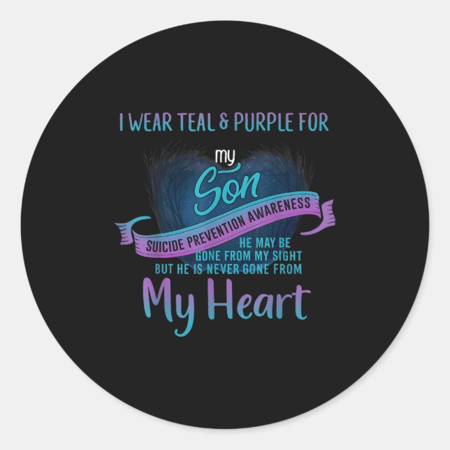 Sticker Rond Je Porte Turquoise &amp; Violet Pour Mon Fils Suic (Devant)