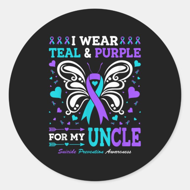 Sticker Rond Je Porte Turquoise &amp ; Violet Pour Mon Oncle (Devant)