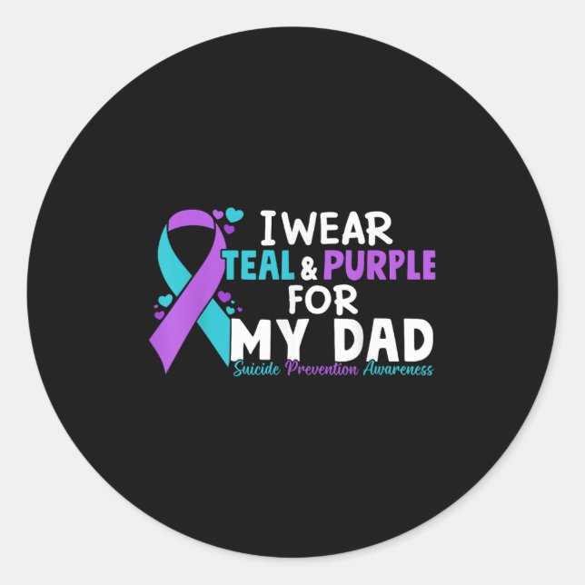 Sticker Rond Je Porte Turquoise &amp; Violet Pour Mon Père Suic (Devant)
