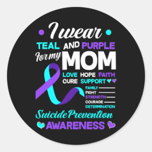Sticker Rond Je porte Turquoise et pourpre pour ma mère Suicide