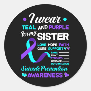 Sticker Rond Je Porte Turquoise et pourpre pour ma soeur Suicid