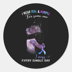 Sticker Rond Je Porte Turquoise Et Violet Pour La Prévention Du