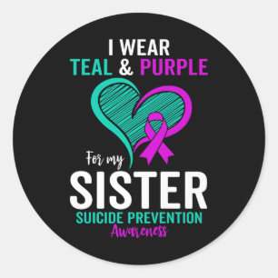 Sticker Rond Je Porte Turquoise Et Violet Pour Ma Soeur Suicide