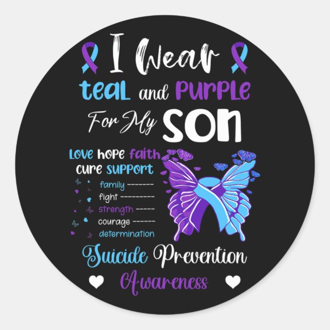 Sticker Rond Je Porte Turquoise Et Violet Pour Mon Fils Suicide (Devant)
