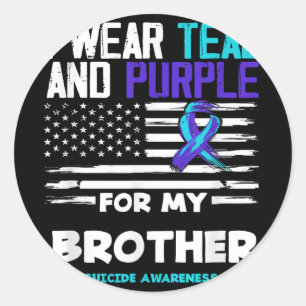 Sticker Rond Je Porte Turquoise Et Violet Pour Mon Frère Suicid