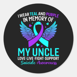 Sticker Rond Je Porte Turquoise Et Violet Pour Mon Oncle Suicid