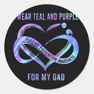 Sticker Rond Je Porte Turquoise Et Violet Pour Mon Papa Ribbon 