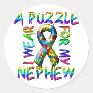 Sticker Rond Je porte un puzzle pour mon neveu