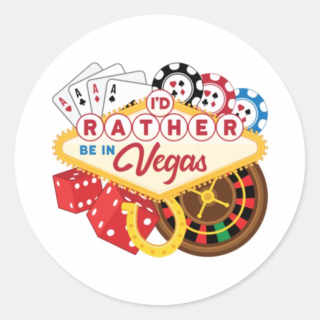Sticker Rond Je préfère être à Vegas Casino Gambler Gambling (Devant)