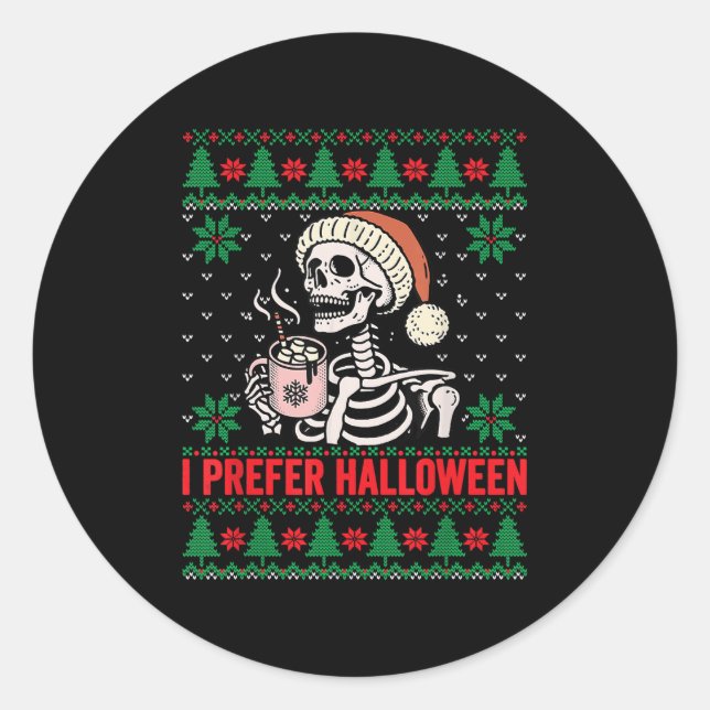 Sticker Rond Je Préfère Halloween Noël Sweater Funny Holiday (Devant)