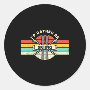 Sticker Rond Je préfère skier Retro Snow Skiing Cross Count