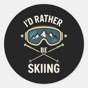 Sticker Rond Je préférerais skier - Voyage de ski en style libr