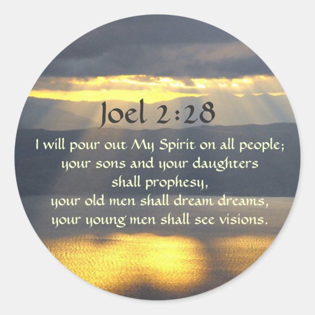 Sticker Rond Je répandrai Mon Esprit Joel 2 28, Bible Verse (Devant)
