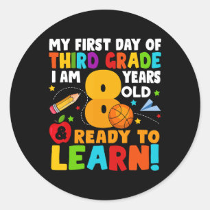 Sticker Rond Je suis 8 prêt à apprendre mon retour à l'école 3e