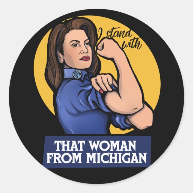 Sticker Rond Je suis avec cette femme du Michigan Michigander (Devant)