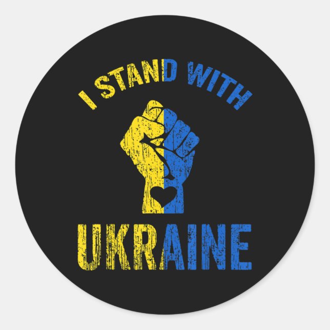 Sticker Rond Je Suis Avec Le Soutien Du Drapeau Ukrainien De L' (Devant)