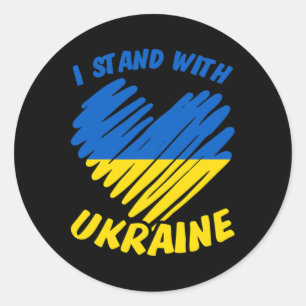 Sticker Rond Je suis avec l'Ukraine I Drapeau ukrainien Bleu Ja