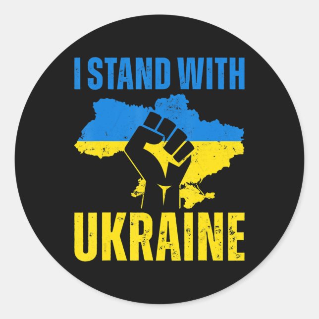 Sticker Rond Je Suis Avec L'Ukraine Le Drapeau Ukrainien Monte  (Devant)