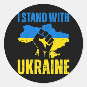 Sticker Rond Je Suis Avec L'Ukraine Le Drapeau Ukrainien Monte 