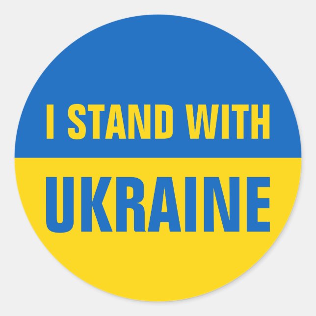 Sticker Rond Je Suis Avec L'Ukraine Solidarité Drapeau Ukrainie (Devant)