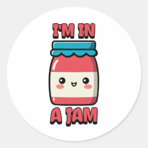 Sticker Rond Je suis dans une confiture ! Carton de Jam Jar Cut